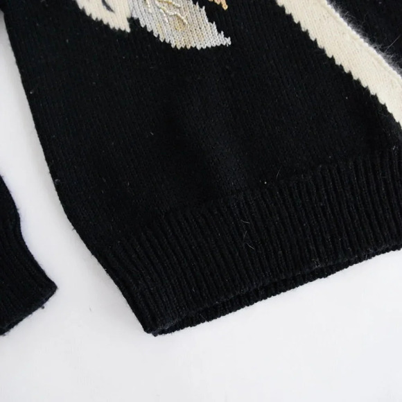 Vintage Joslen Smith  Black with Gold Detail V-Neck Sweater LG - Picture 7 of 12